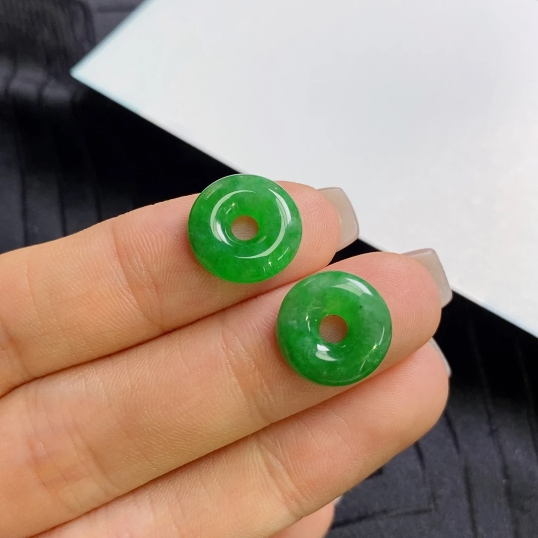 翡翠未镶嵌耳饰满绿小甜甜圈