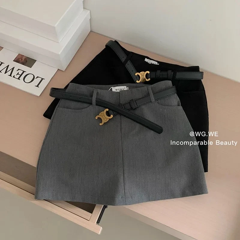 高级感灰色西装半身裙女春夏辣妹a字半裙包臀短裙小个子高腰裙子