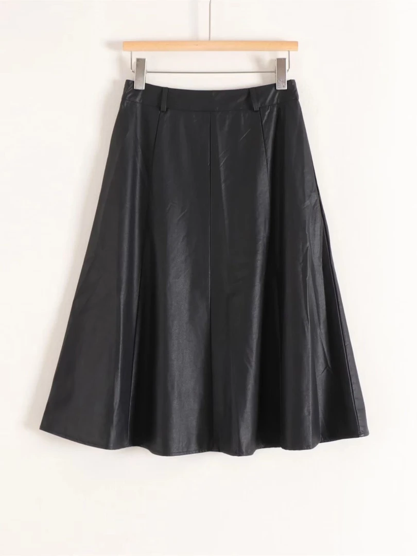 休闲风高腰气质时尚中长款遮胯A字半身皮裙715