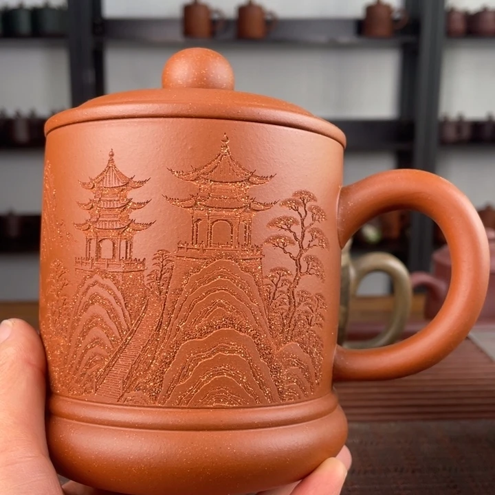 紫砂茶杯宜兴原矿紫砂盖杯微瑕