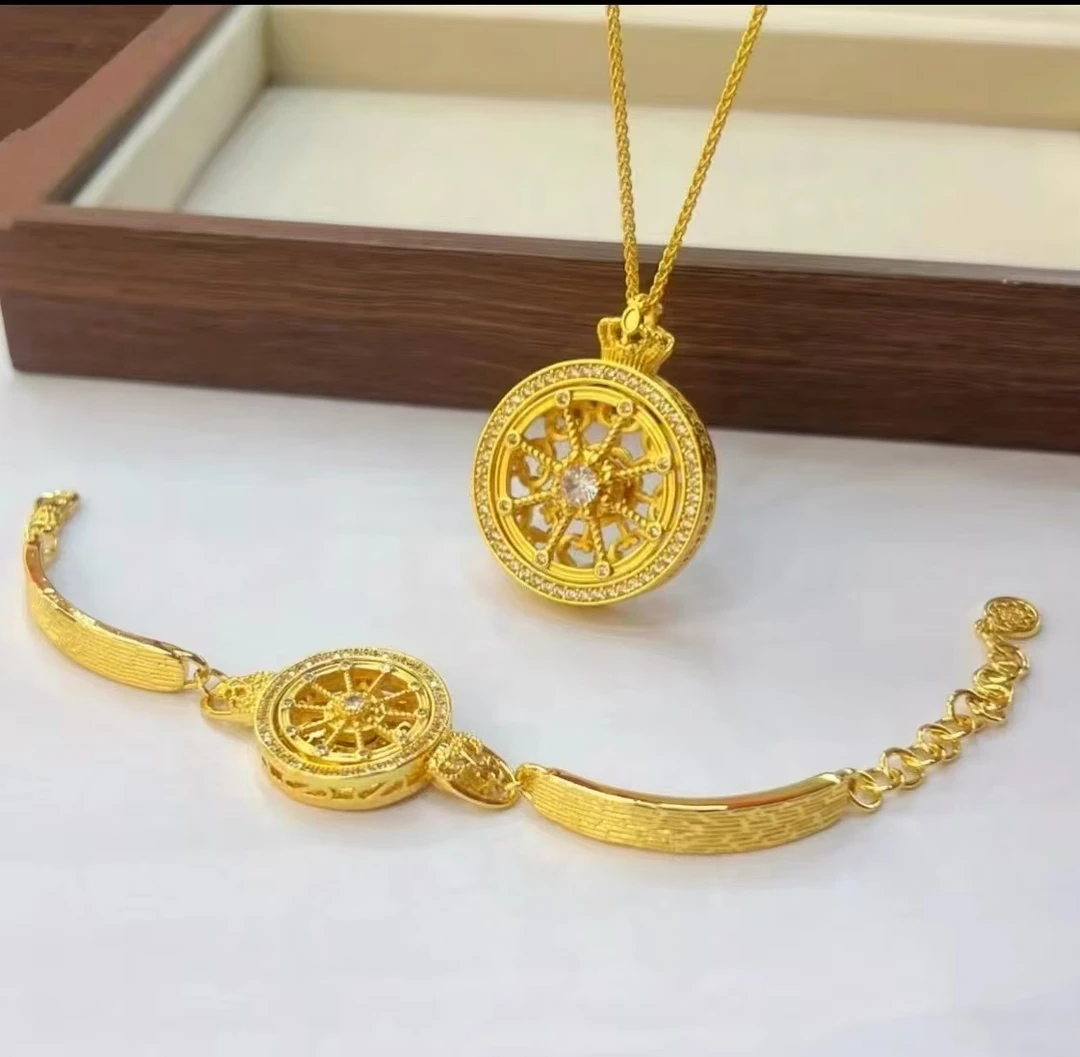 铜合金吊坠 镶钻镂空可旋转幸福马车罗盘项链