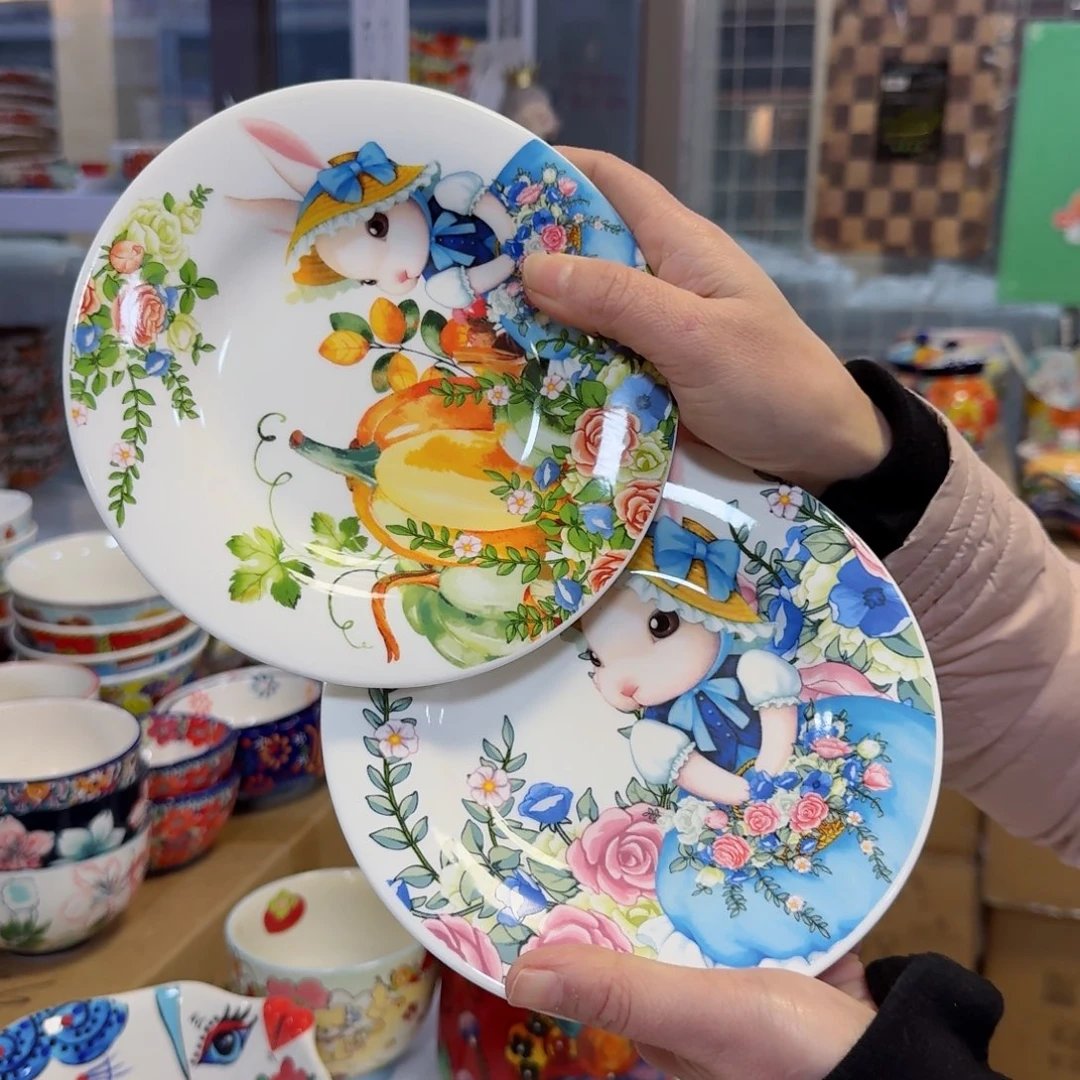 瓷片南瓜兔6.5英寸小盘2只看图