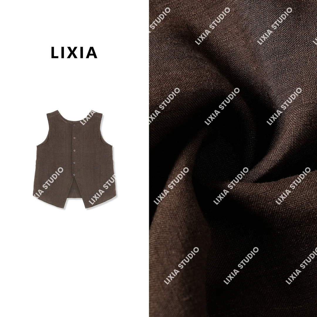 LIXIA【秘境】2024亚麻透气夏季宽松亚麻背心马甲外套-5000