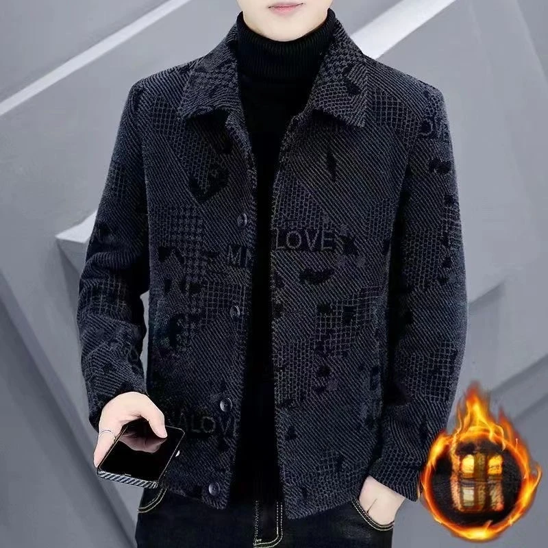 加绒加厚男士呢子大衣秋冬新款休闲毛呢外套百搭潮流短款翻领夹克