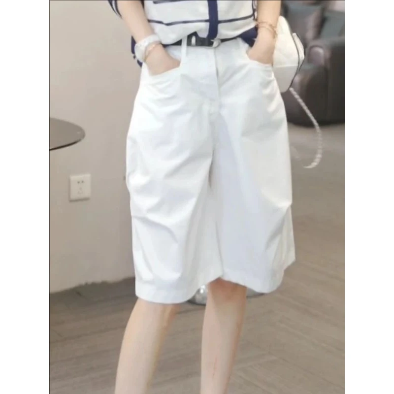 大码女装2025夏季新款胖MM宽松显瘦直简裤设计感立体五分休闲裤女