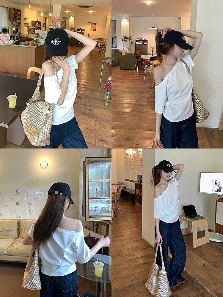 1577/慵懒风百搭露肩上衣