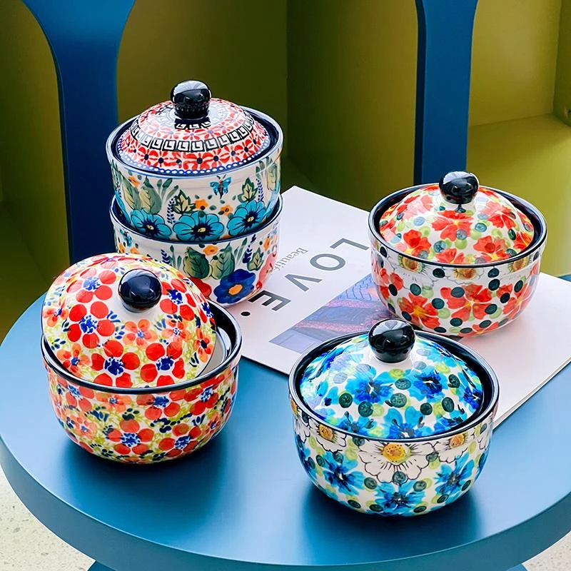 创意小盖碗炖盅出口韩国高颜值陶瓷带盖甜品碗家用蒸蛋羹专用碗