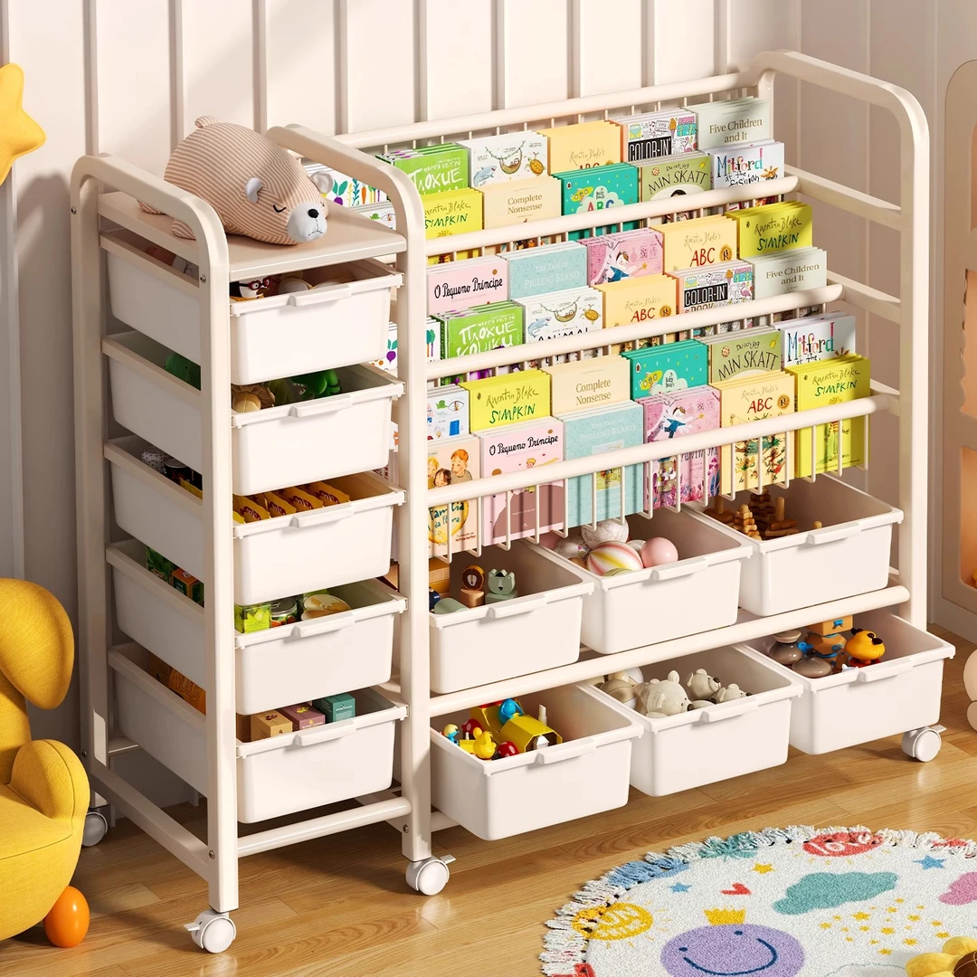 儿童书架置物架铁艺绘本收纳架子家用简易碳钢报刊书柜落地收纳柜