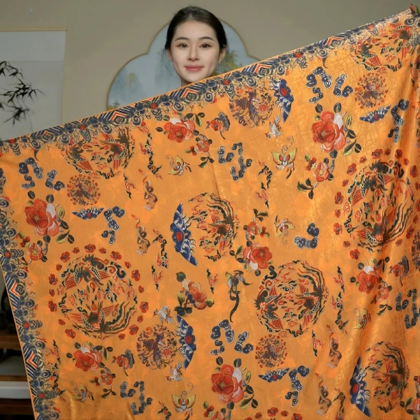 【凤穿牡丹】香韵沙方巾140x140女士气质国风中式大方百搭时尚