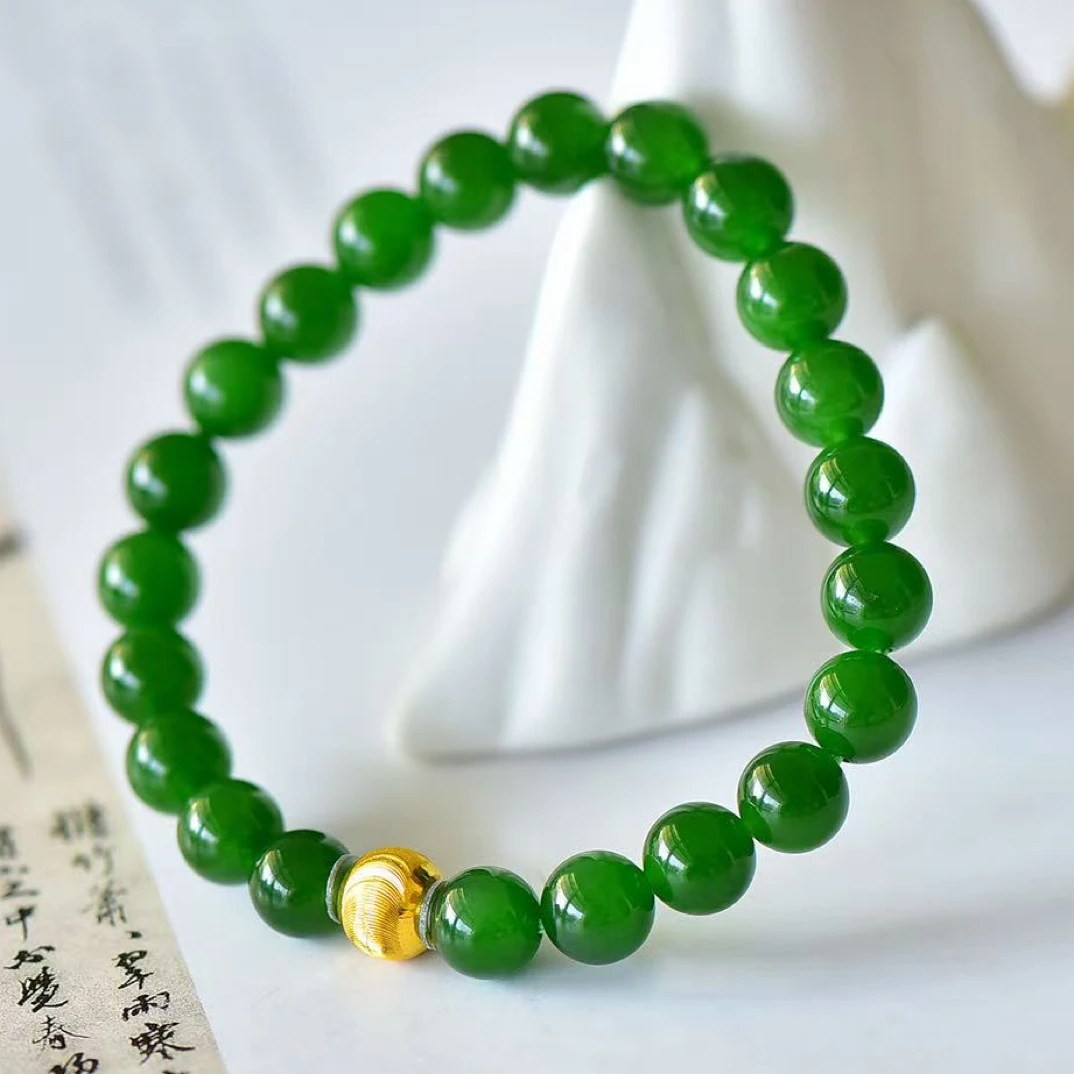 AR885天然和田玉碧玉约8mm时尚简约手链