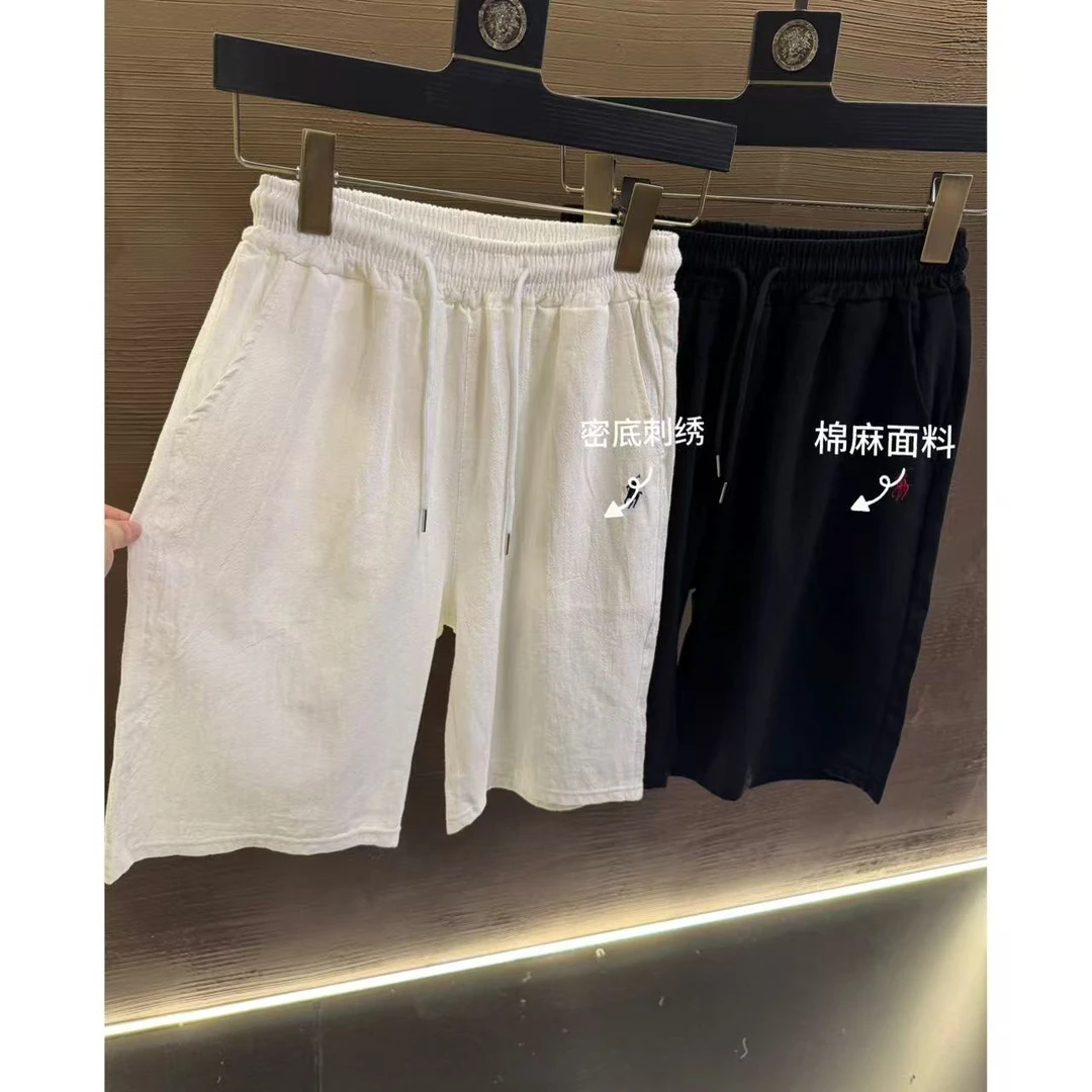 【C36039】【文文】刺绣五分短裤25年夏季薄款休闲纯色男款五分裤