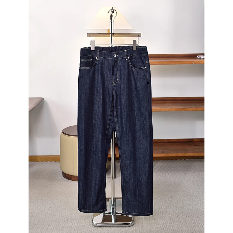 原色软牛仔 春秋款棉+莱赛尔B*V深蓝色窄版直筒牛仔裤