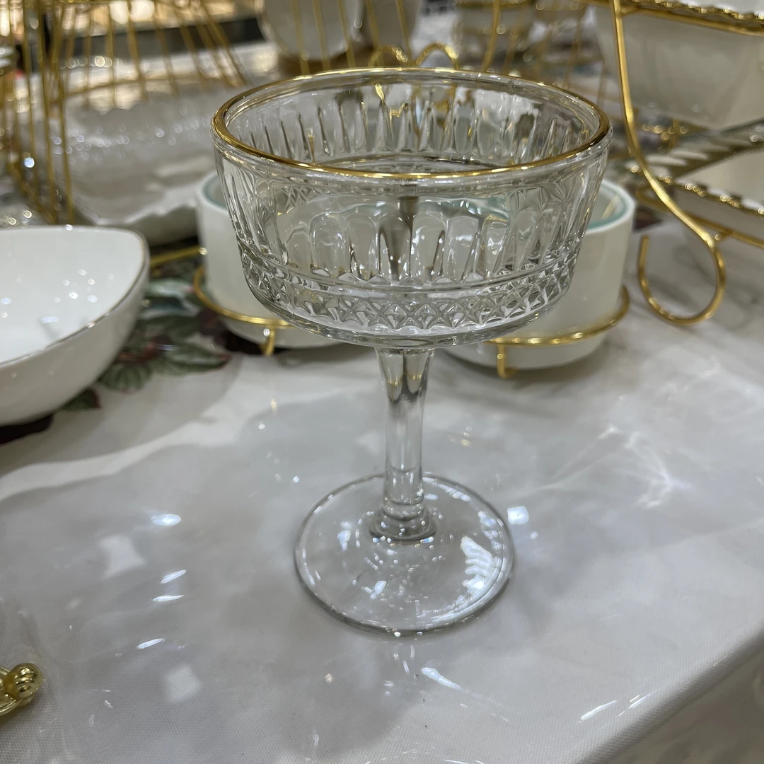 欧式复古刻画高档高脚果酱杯