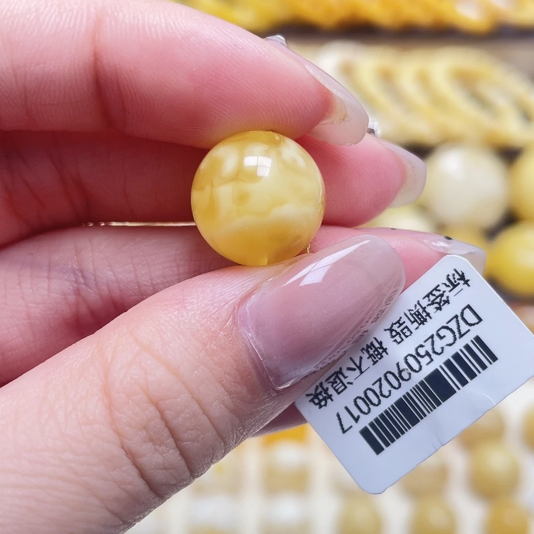 琥珀未镶嵌裸石14.1mm圆珠瑕