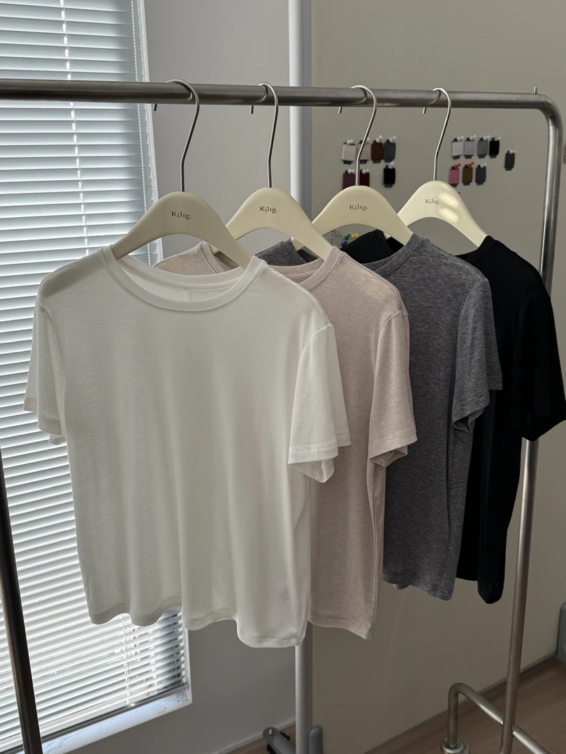 浔象丝绸后冲条短袖