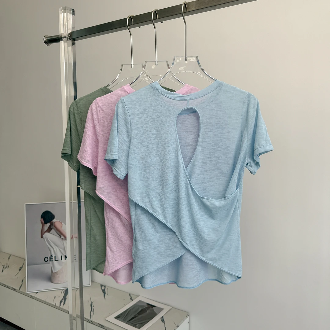 瑜伽上衣女夏季薄款宽松性感美背健身短袖专业跑步运动训练T恤