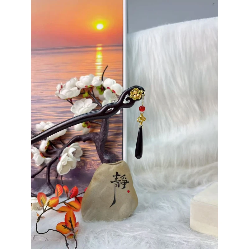 炑歌紫光檀木簪子18公分发簪盘发簪发簪子百搭X131