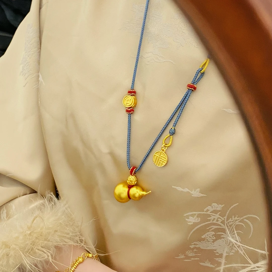 XL3653 钱币福牌葫芦编绳项链 实心大葫芦毛衣链中式