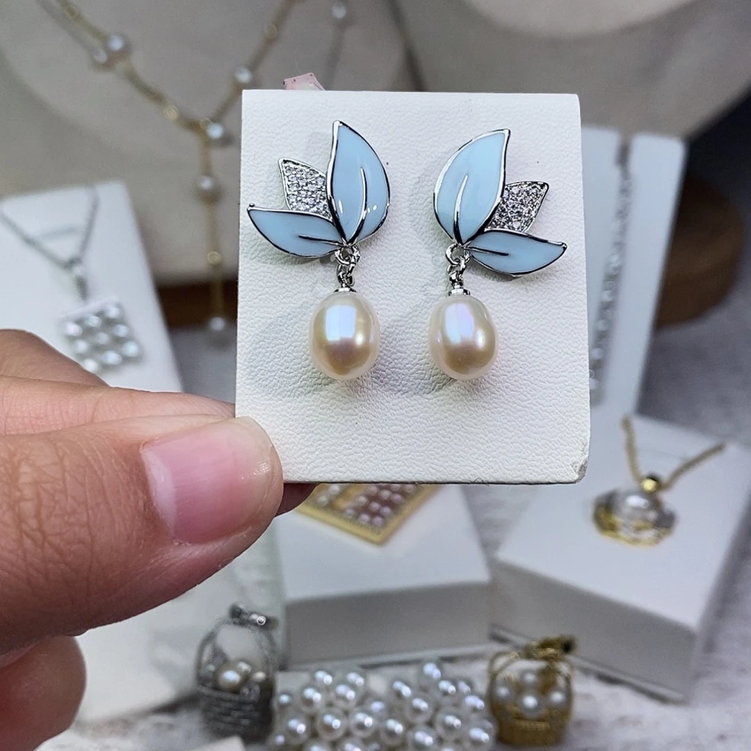 淡水珍珠耳饰银S925镶嵌