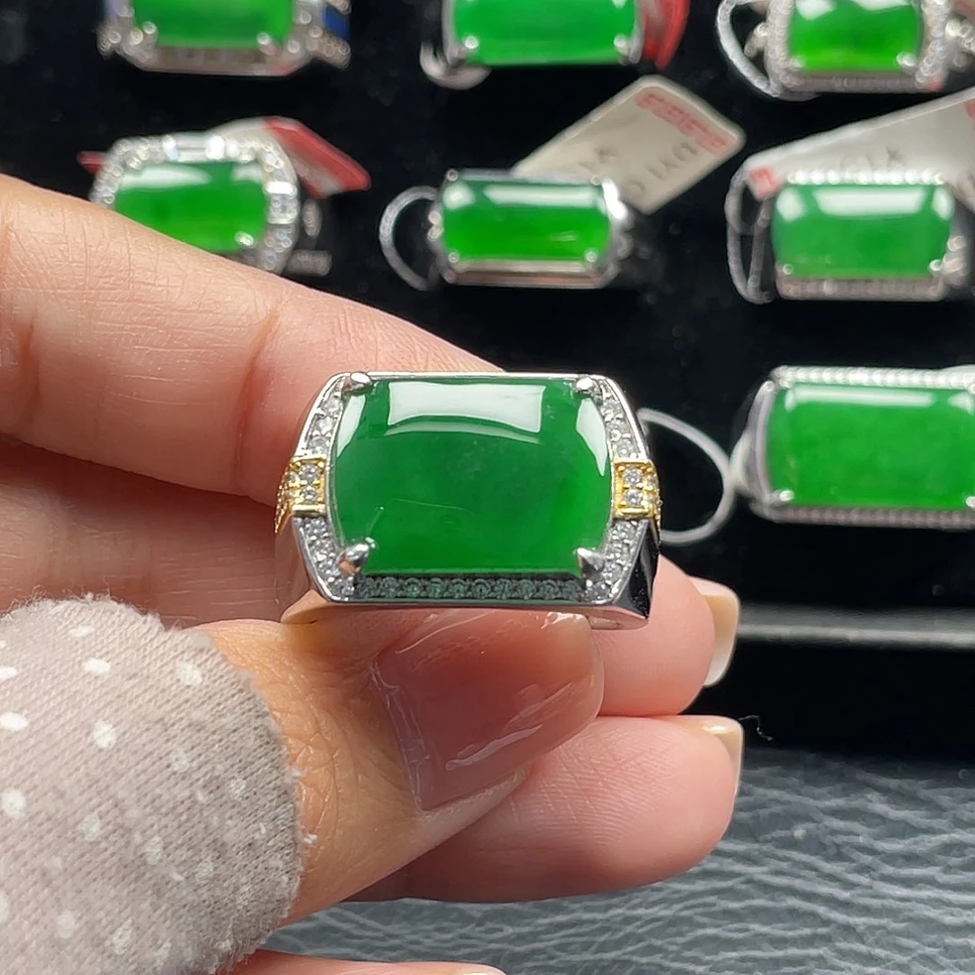 翡翠银S925镶嵌戒指天然A货翡翠没运费险1495