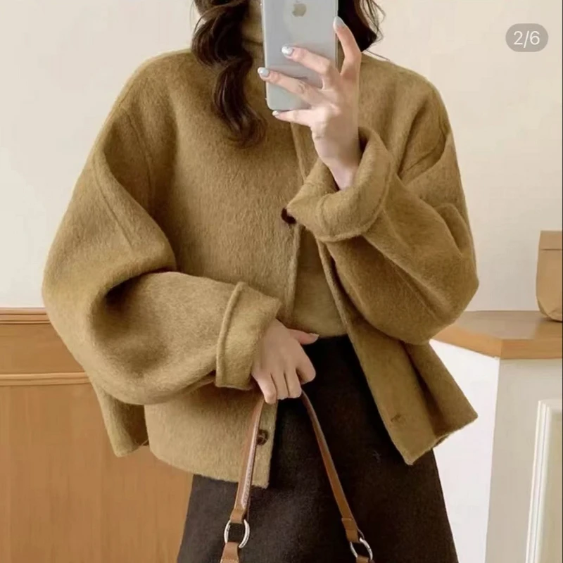 春秋新款气质韩版纯色系百搭减龄双面大衣女外套小个子妈妈穿搭