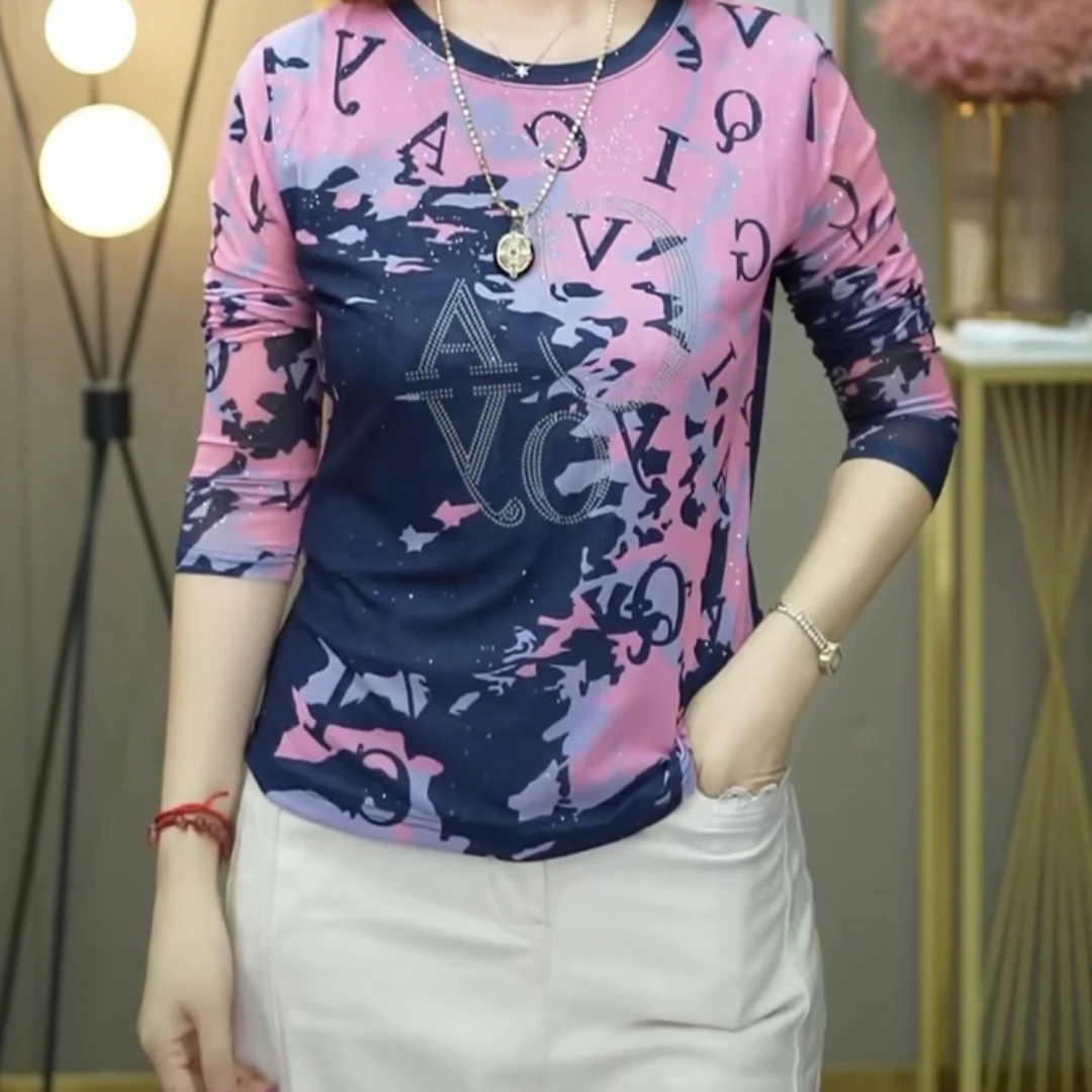 2025秋新款(长袖)圆领定位花上衣时尚显瘦气质A2085