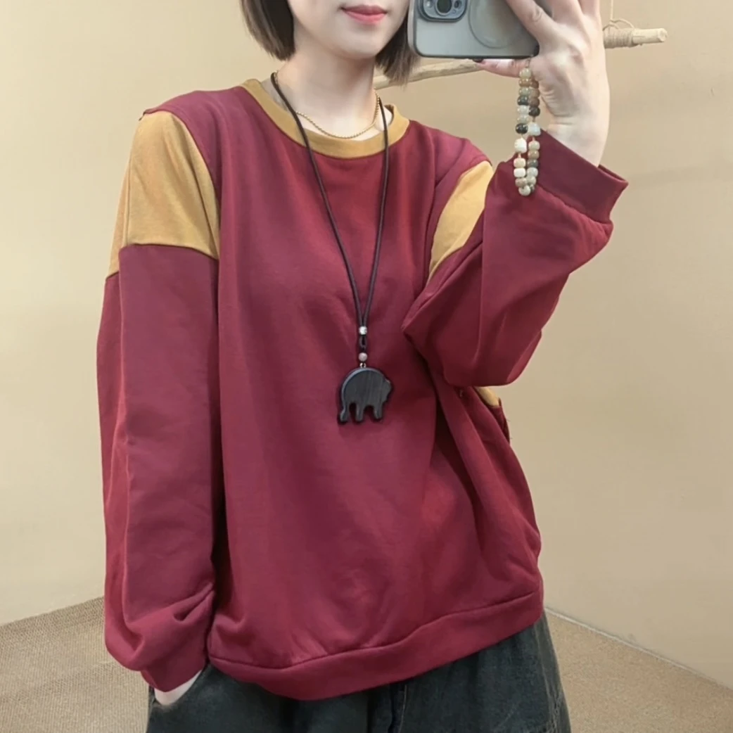 2822春季新款撞色拼接卫衣长袖时尚休闲圆领韩版百搭ins设计感