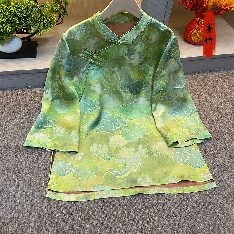 【69522】新中式中国风时尚高级感气质女士上衣气质提花重磅复古