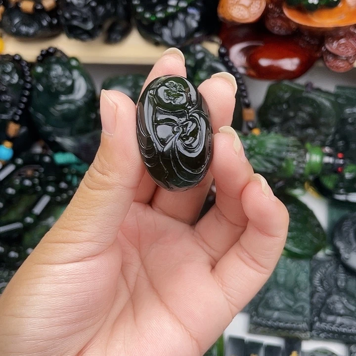 ꧁***꧂未镶嵌蛇纹石玉手串泰山玉精品弥勒佛