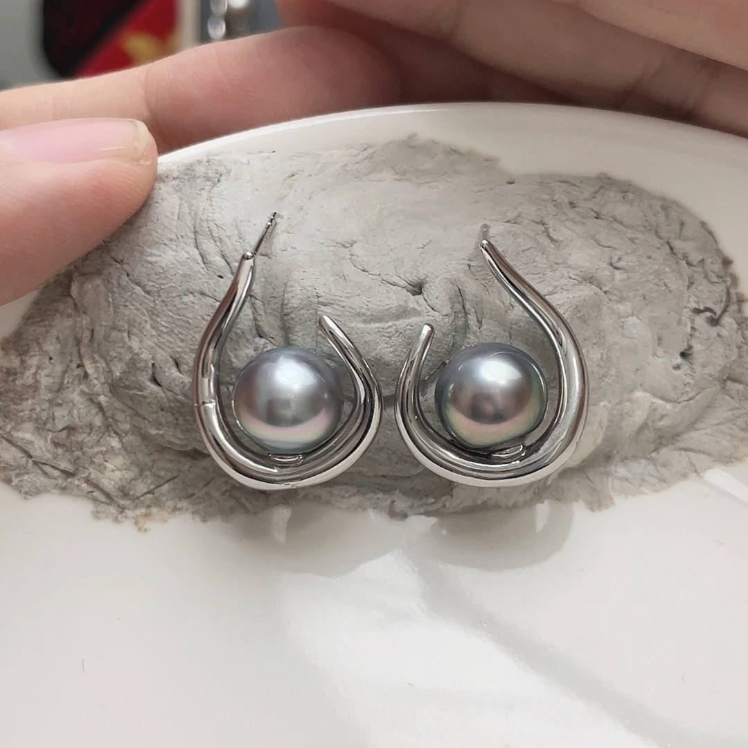 耳饰银S925镶嵌海水珍珠