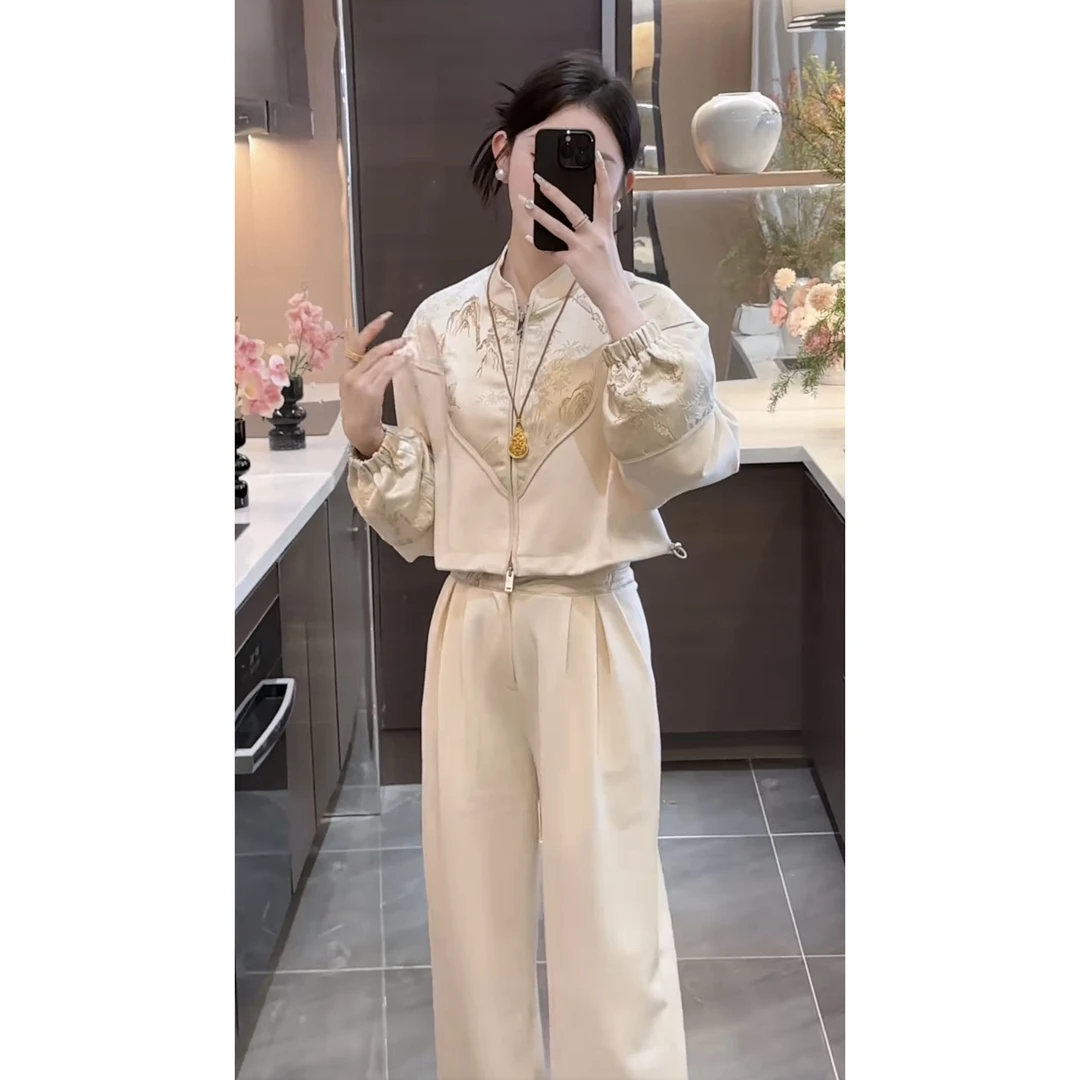 现货新中式上衣+长裤套装两件套2025春季新款