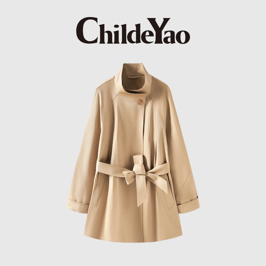 Childe Yao插肩袖立领风衣小个子腰带宽松休闲气质外套CYC58333