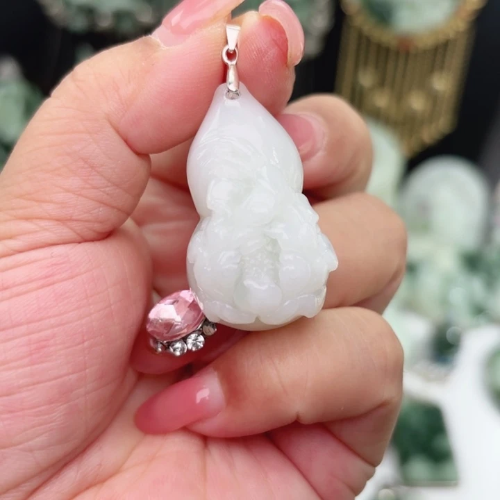 透闪石-蛇纹石玉银S925镶嵌颈饰