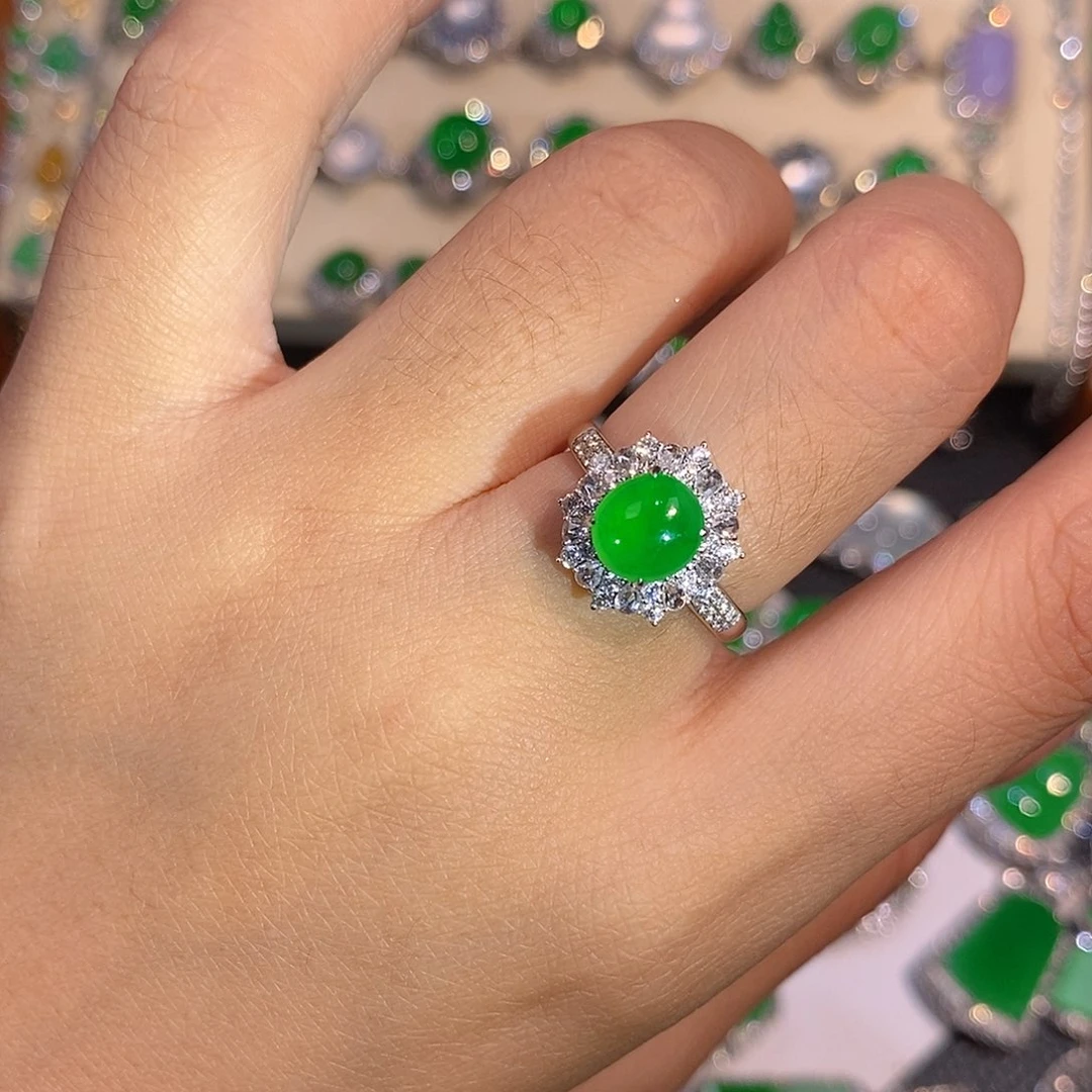 翡翠18K金镶嵌吊坠(不含链)蛋面戒指