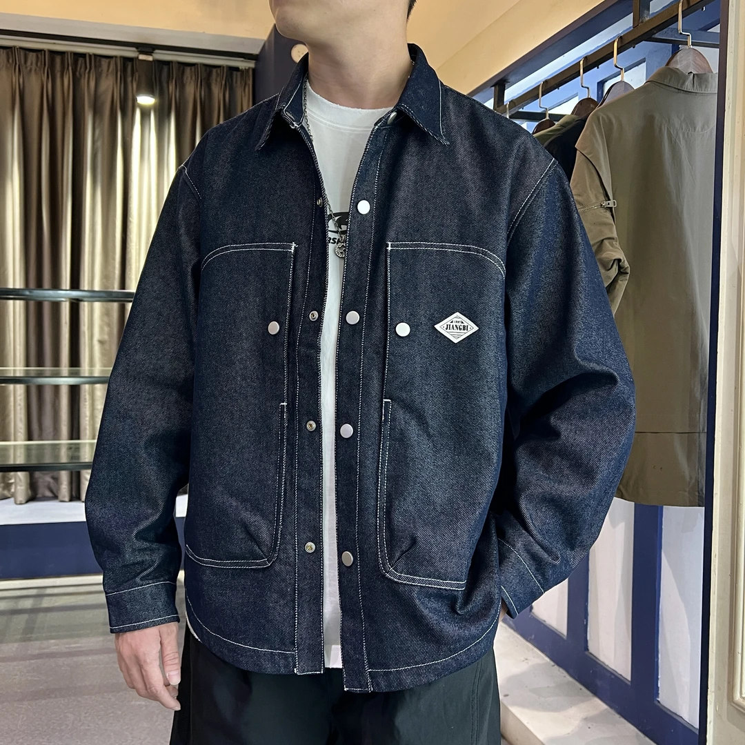 谢生严选【明线牛仔夹克】秋季工装大口袋美式复古潮衬衣外套#6101