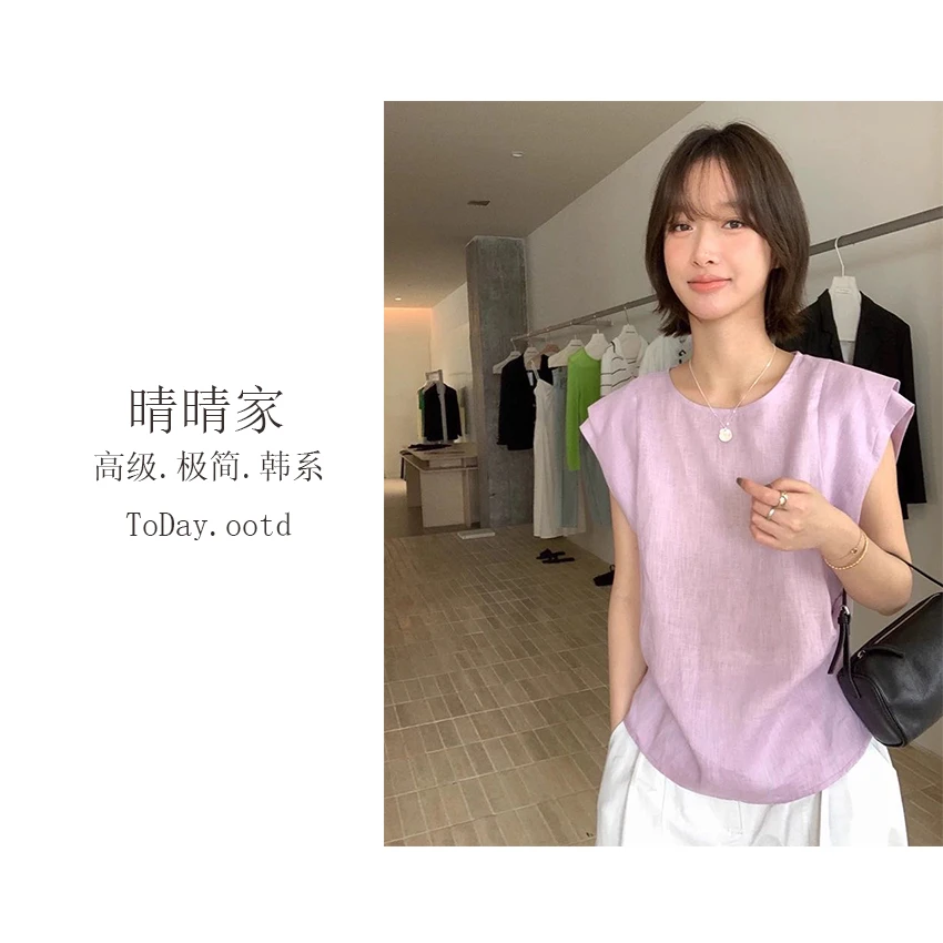 晴晴家-【花间柔光】夏季韩系百搭气质温柔小众收腰无袖背心1035