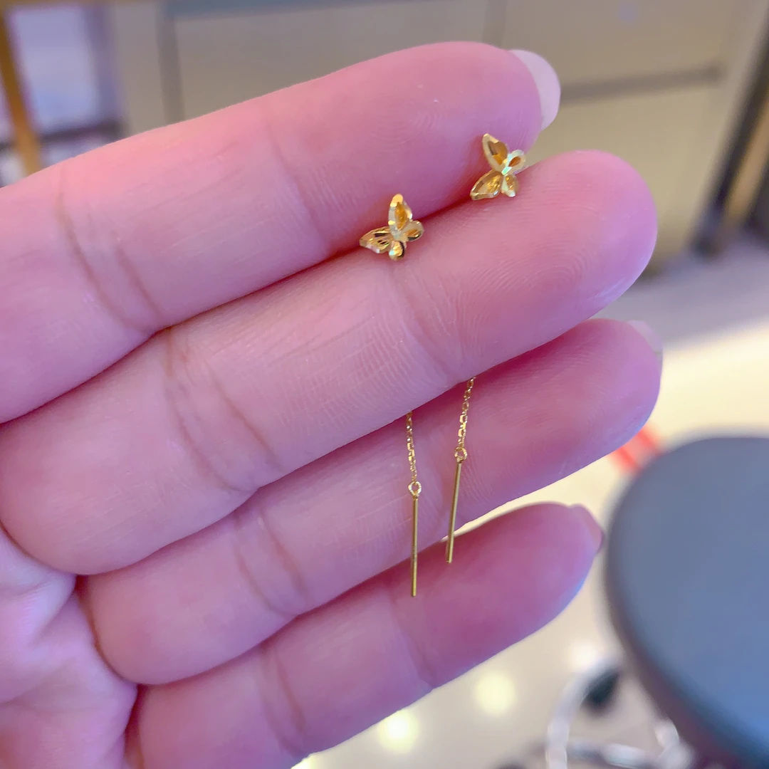足金镂空精致小巧蝴蝶钉线