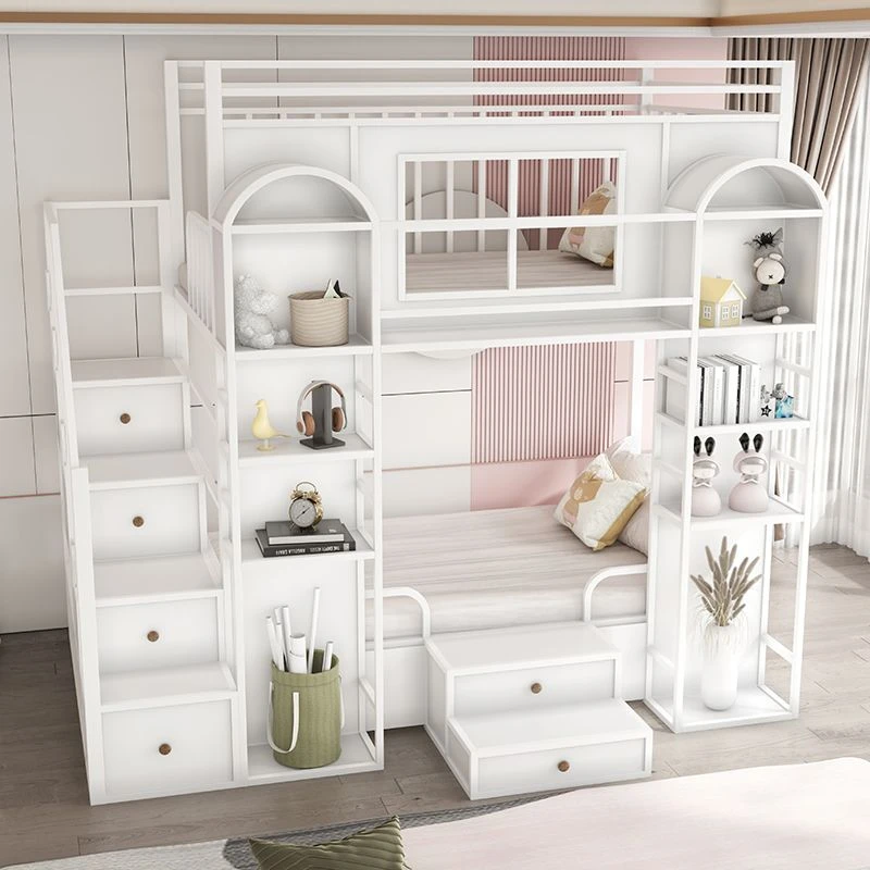 铁艺ins儿童高架床1.5米楼阁复式二楼床上下铺多功能铁床小公寓床