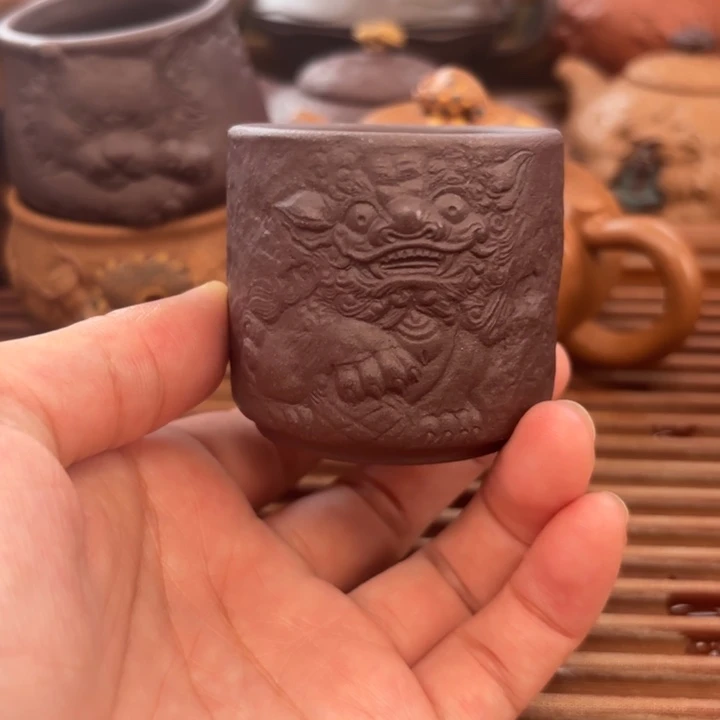 茶壶紫砂喜狮主人杯天青80c