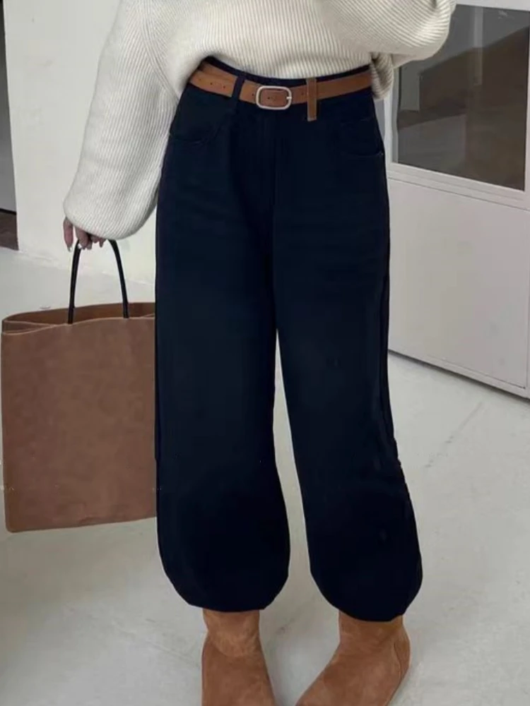 【济州岛】撞色后口袋 加绒直筒牛仔裤