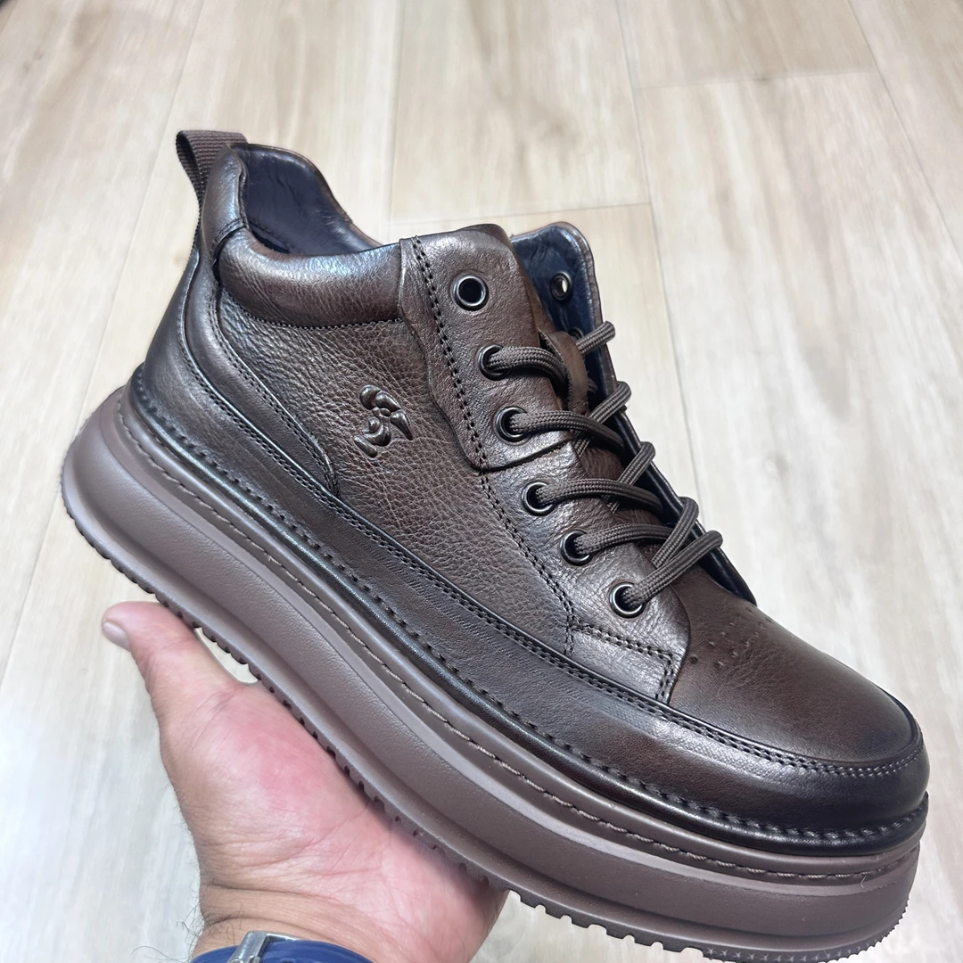 休闲皮鞋工装风男鞋时尚休闲鞋厚款加绒复古系带低帮