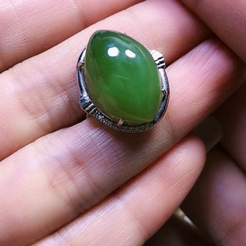 和田玉银S925镶嵌戒指