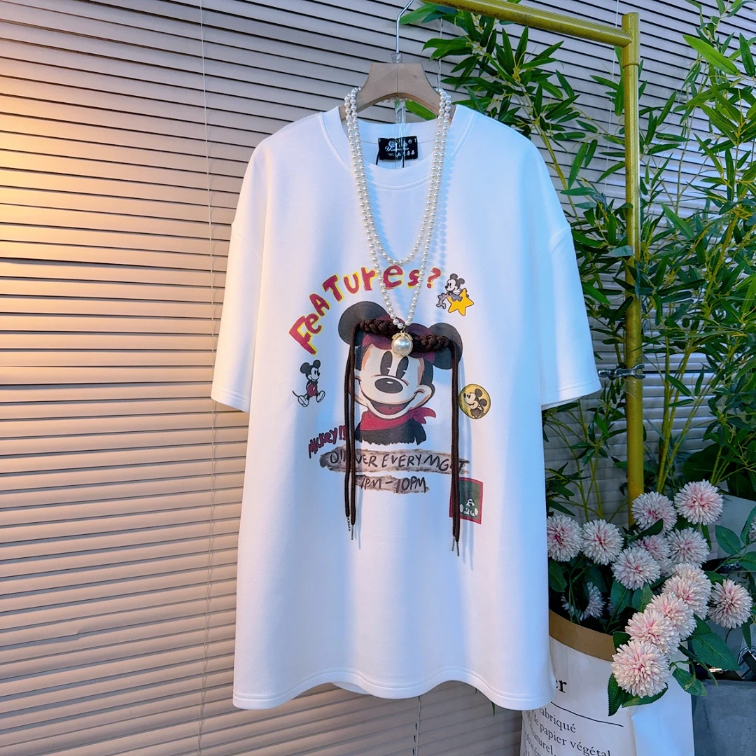 85252胖mm欧货时尚潮酷纯色圆领宽松遮肉卡通减龄短袖T恤大衫