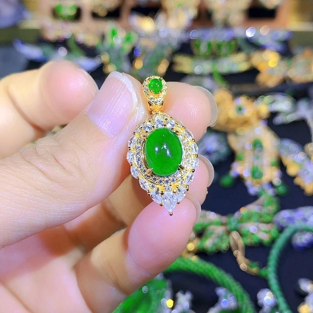 吊坠(不含链)银S925镶嵌翡翠