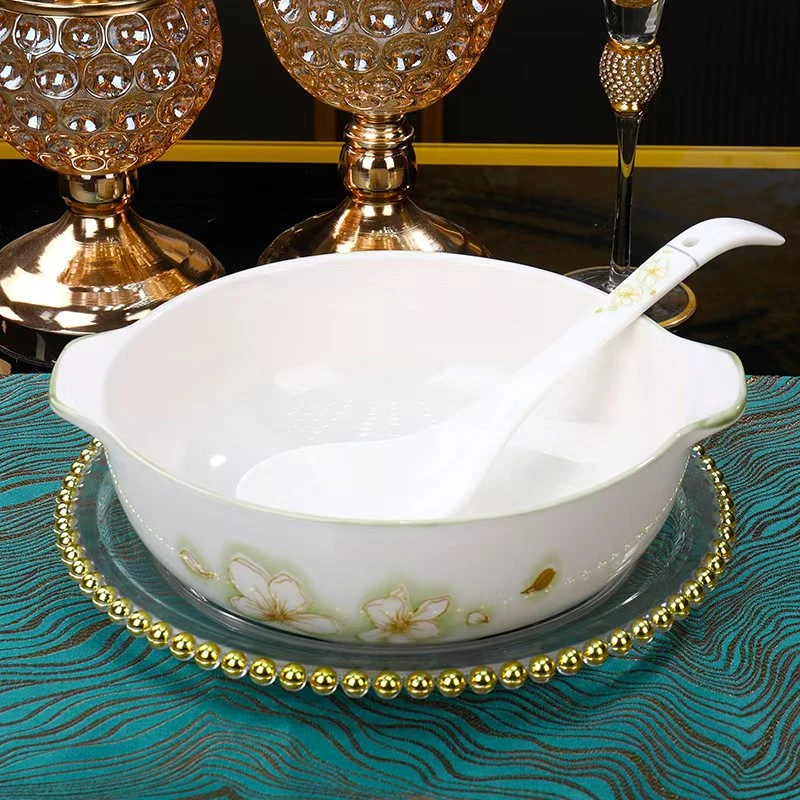 【黄金叶双耳带耳10.5英寸汤碗一个送勺子一个】破损补发