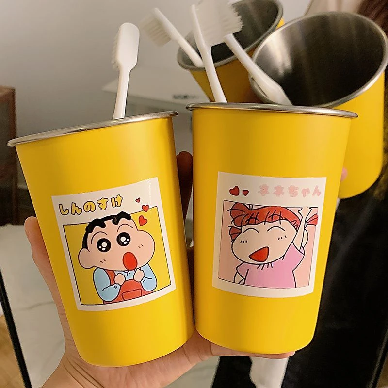 不锈钢洗漱杯卡通小新304漱口杯家用可爱宿舍高颜值创意牙具牙杯