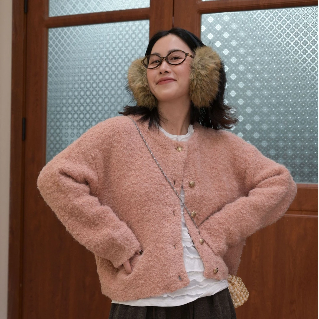 乐子家117-167针织厚款彩点开衫百搭毛衣