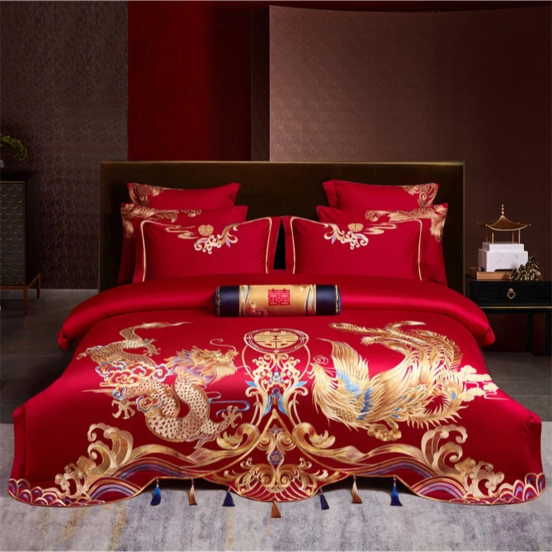 婚庆四件套长绒棉红色喜庆陪嫁新款婚庆大刺绣四件套中式绣花喜被