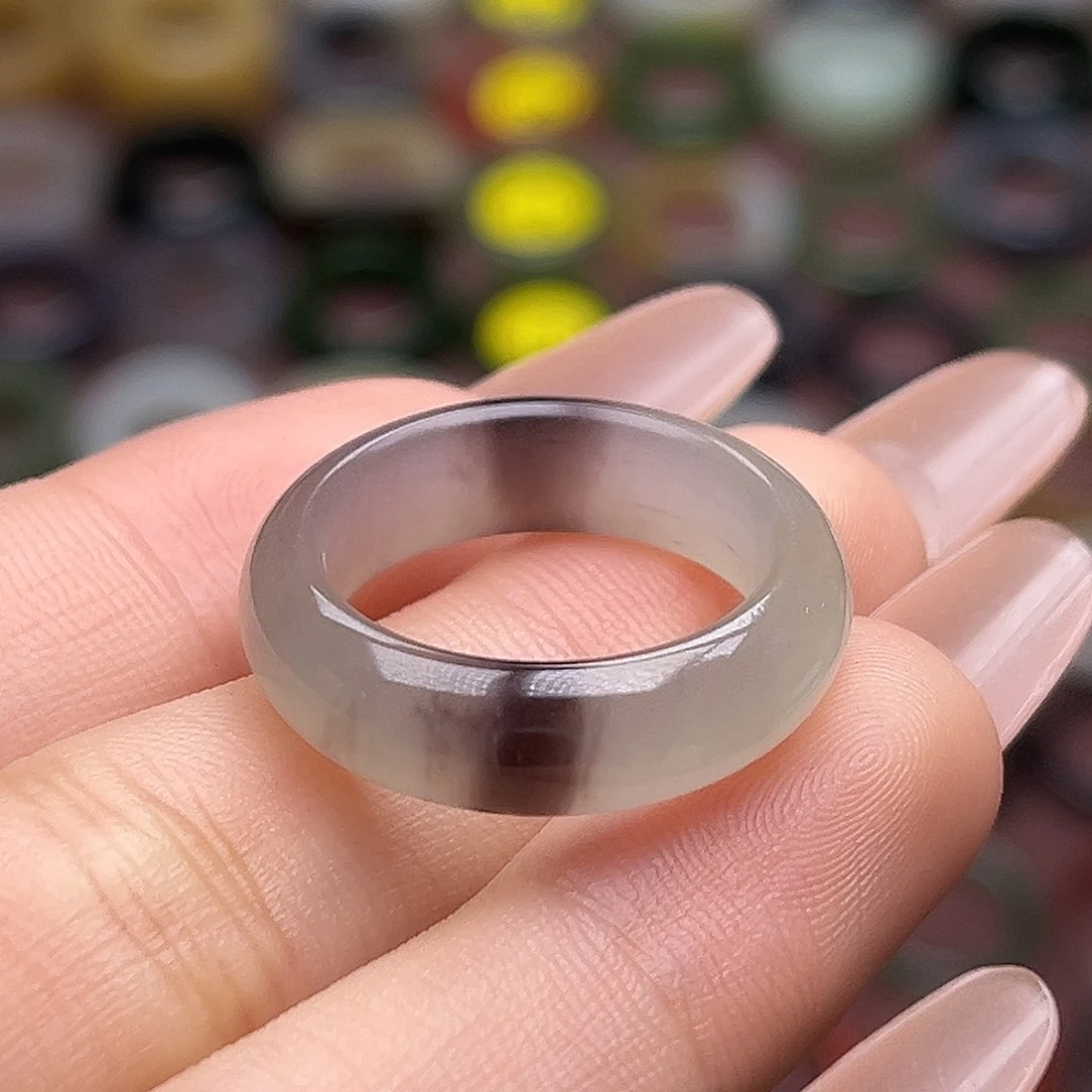 和田玉未镶嵌戒指17.4紫翠