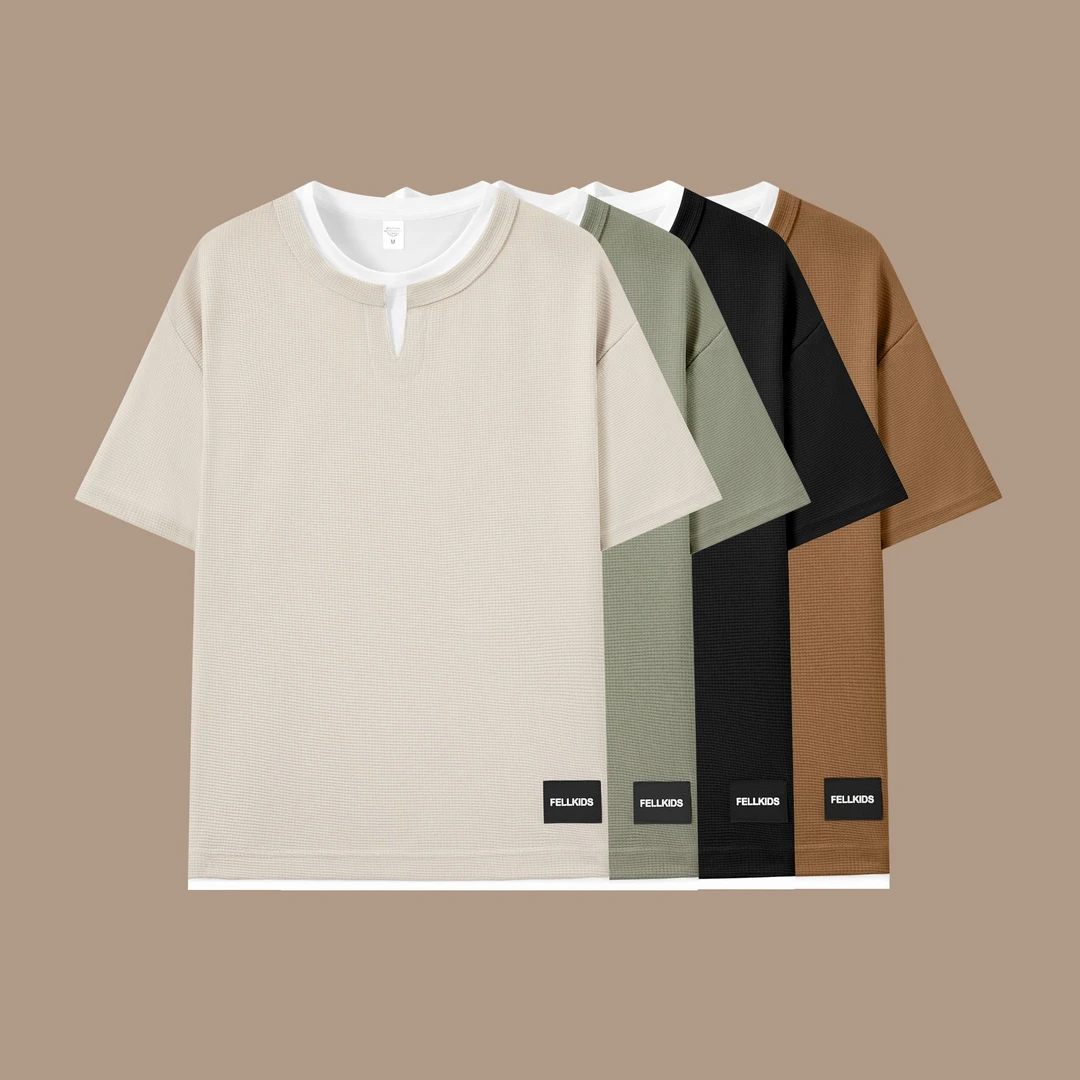 氏承保罗华夫格短袖男士夏季t恤夏季痞帅潮牌男装薄款休闲风半袖